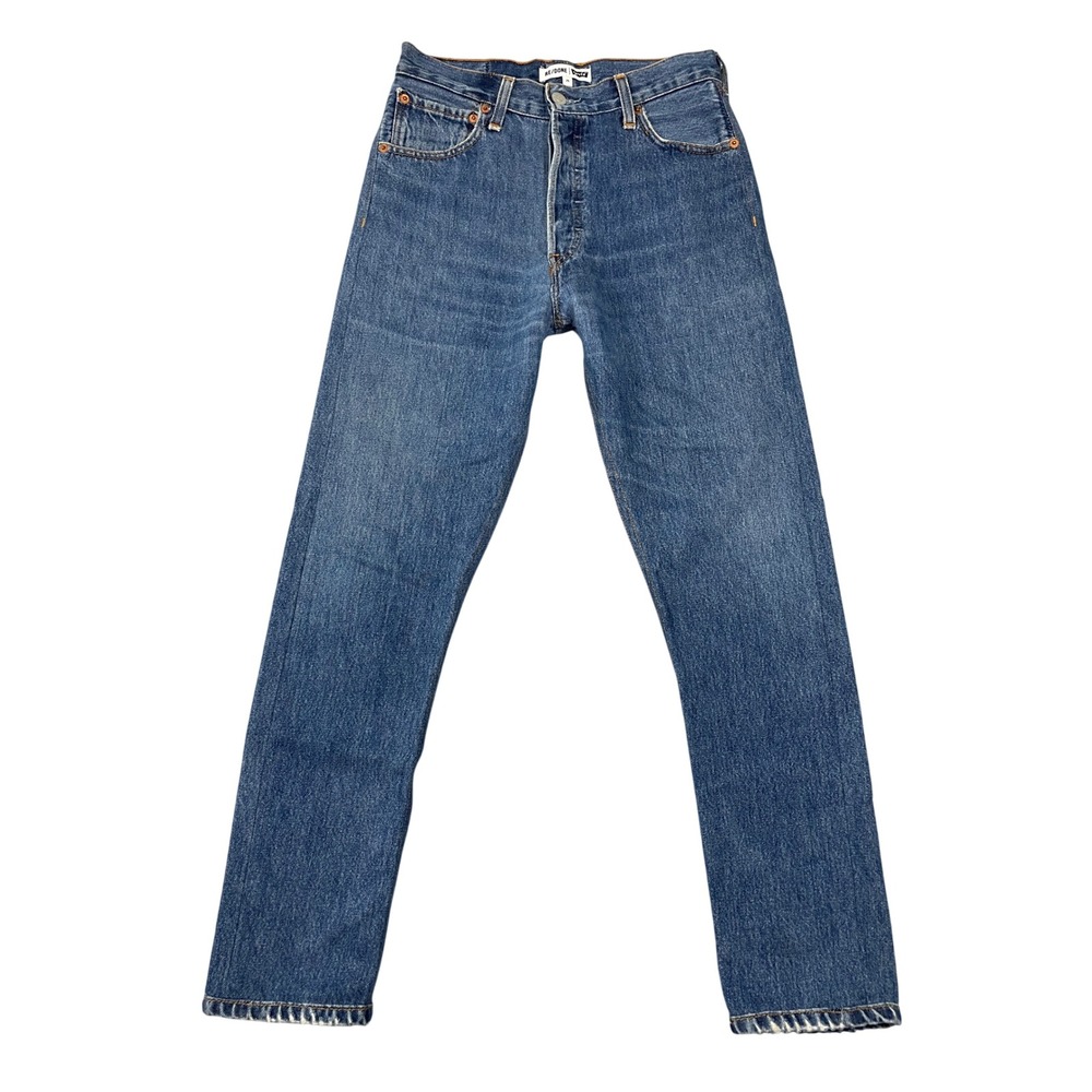 RE/DONE Levi's Reconstructed High Rise Straight Leg Jeans Blue Denim Size 25